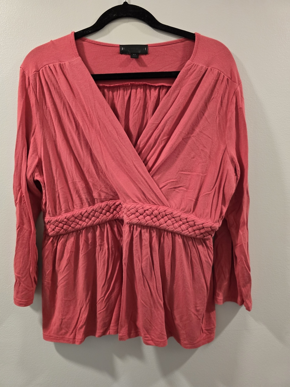 Braided-Waist Coral Wrap Tunic Top